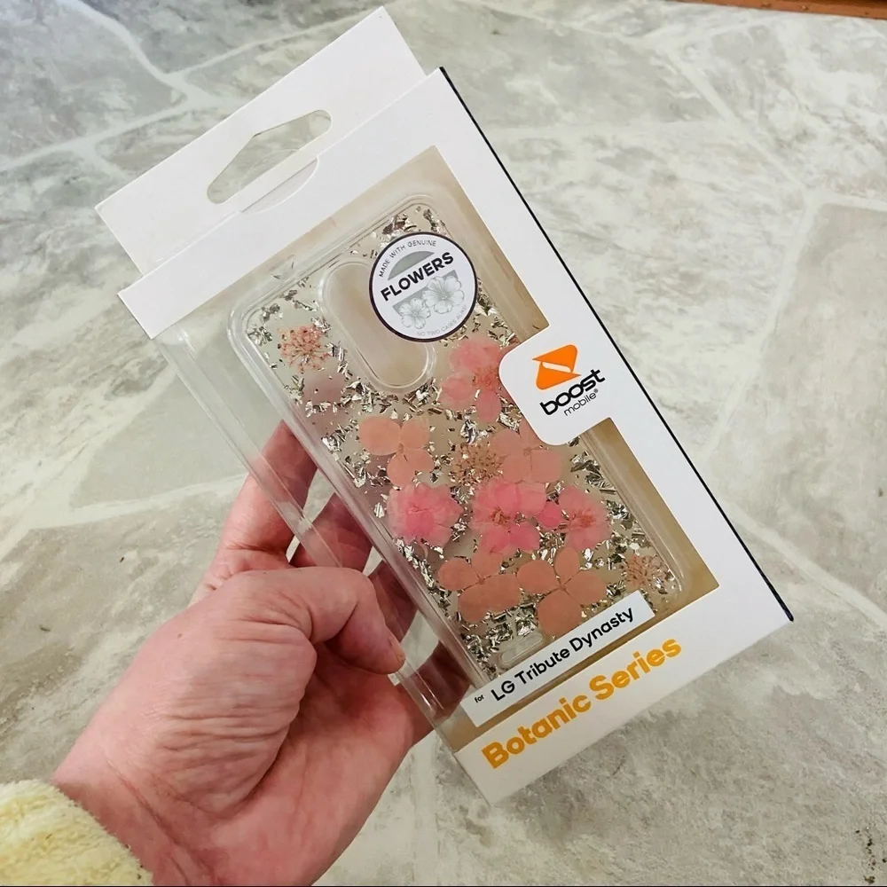 LG tribute dynasty pink silver sparkly pressed flower Botanic series phone case